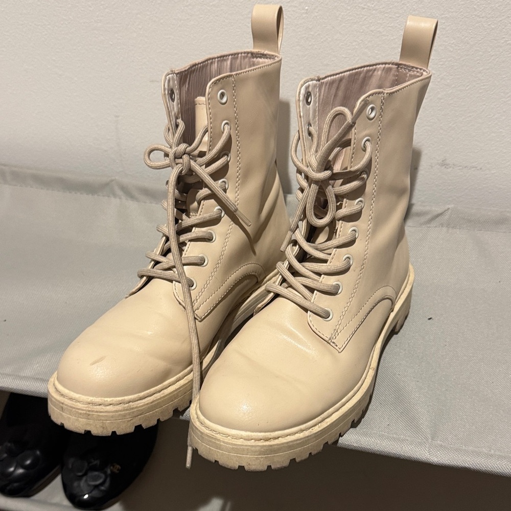 H&M Beige Lace-Up Combat Boots